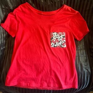 Disney Red Short Sleeve Cropped Tee with Character Pocket Minnie Mouse